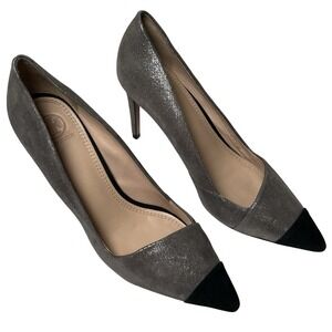 Tory Burch Women's  Silver Black Metallic Shaila Cap Toe Pumps Sz 9.5 Heels Work